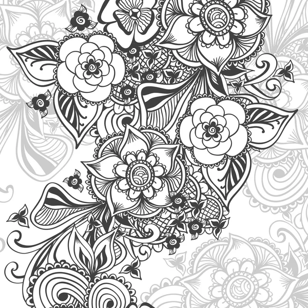 Fondo con patrón Zen-doodle negro sobre blanco — Vector de stock