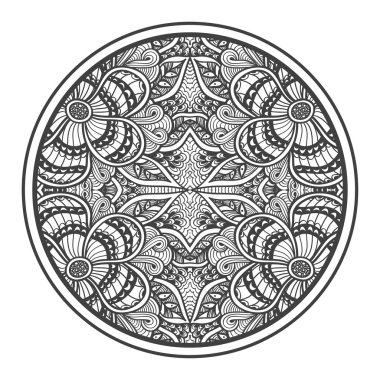 Arka plan daire içinde beyaz üzerine siyah Zen-doodle desenli