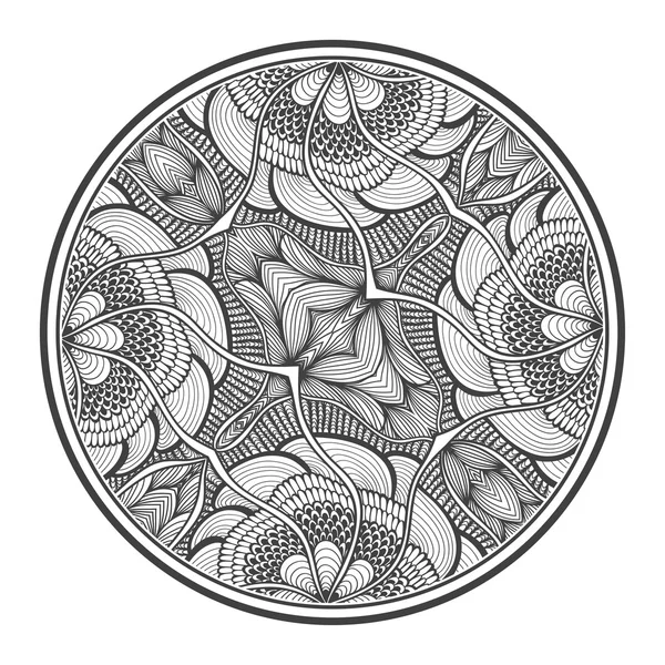 Arka plan daire içinde beyaz üzerine siyah Zen-doodle desenli