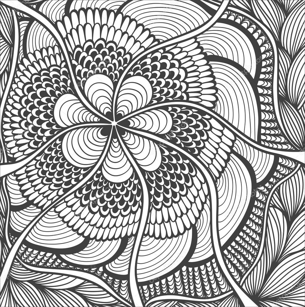 Background with Zendoodle pattern black on white ⬇ Vector Image by