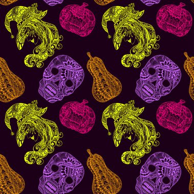 Cadı beceri kabak üzerine siyah renkli ile Seamless Modeli