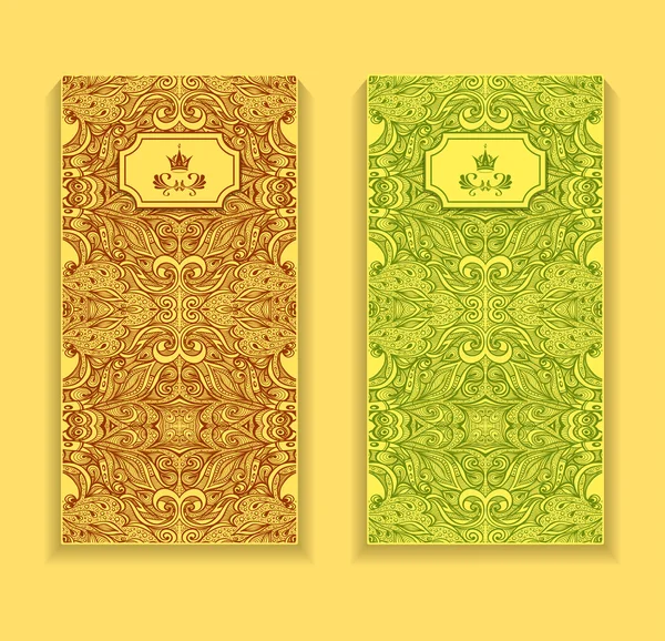 Folleto de plantilla o paquete con patrón Zen-doodle en marrón verde — Vector de stock