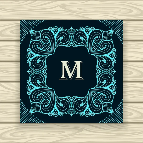 Marco ornamental decorativo azul sobre negro — Vector de stock