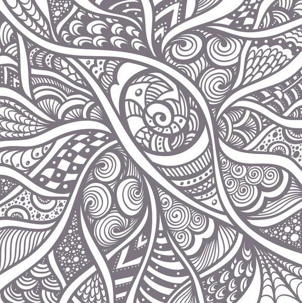 Fondo abstracto con patrón Zen-doodle negro sobre blanco — Vector de stock