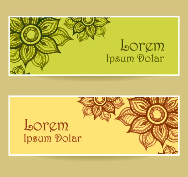 Banners met water kleur abstracte bloemen in groen geel bruin — Stockvector