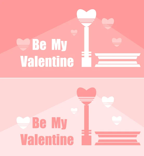 Kartu Valentine yang datar berisi spanduk dengan hati dan lentera - Stok Vektor