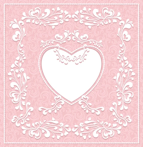 Vintage frame with heart on seamless pattern — Stock Vector