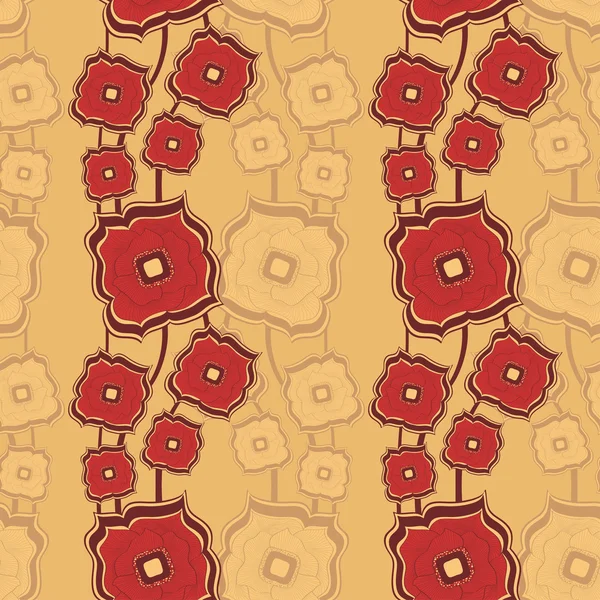 Seamless pattern with Abstract doodle square flowers red beige — Stock Vector