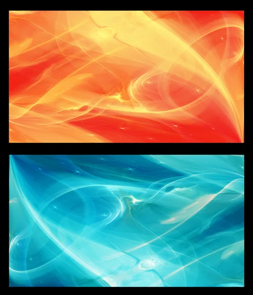 Two Abstract Fractal horizontal backgrounds cosmic light in  ice blue and in orange — Stock Photo, Image