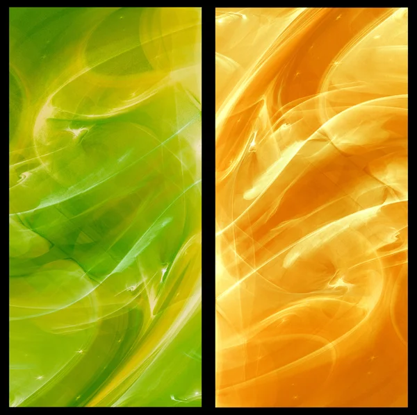 Dos fondos verticales fractales abstractos en verde y naranja —  Fotos de Stock