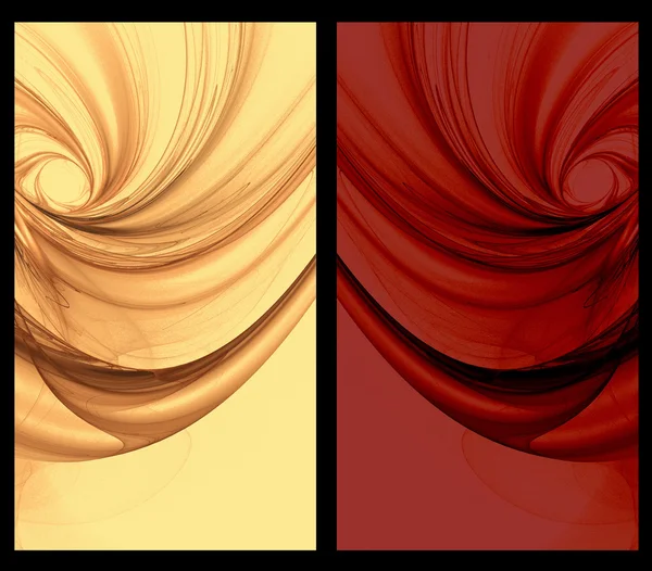 Two Abstract Fractal vertical backgrounds tulle effect in gold red — Stock Photo, Image