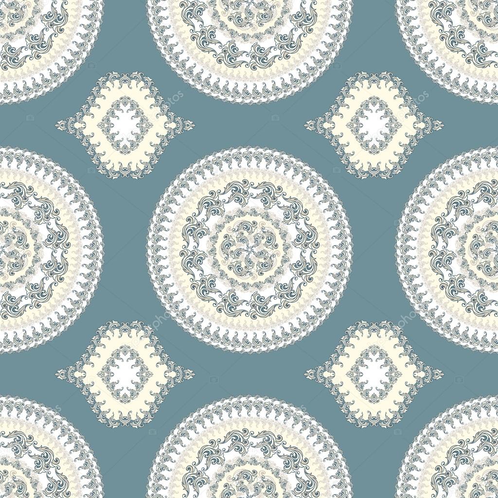 Seamless pattern with circle ornament  in blue