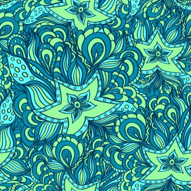 İle Seamless Modeli doodle starfishes mavi yeşil