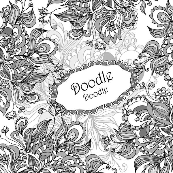 Doodle floral frame in het grijs — Stockvector