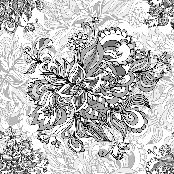 Seamless pattern  from doodle flowers  in grey — Stock Vector