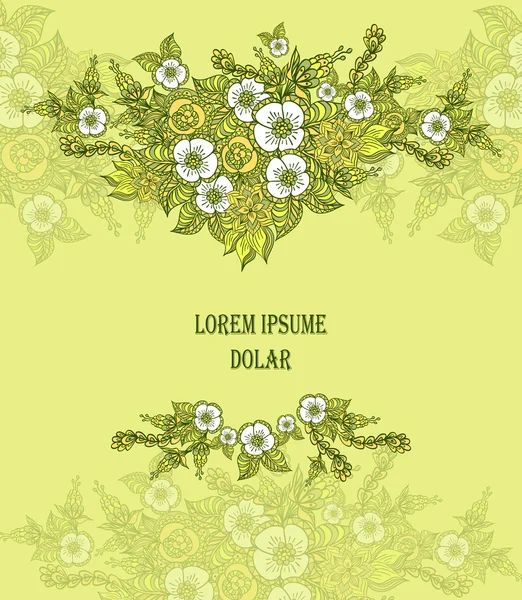 Fondo con flores de garabato de primavera en verde — Vector de stock