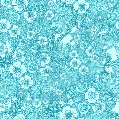 Doodle bahar çiçekleri mavi ile Seamless Modeli