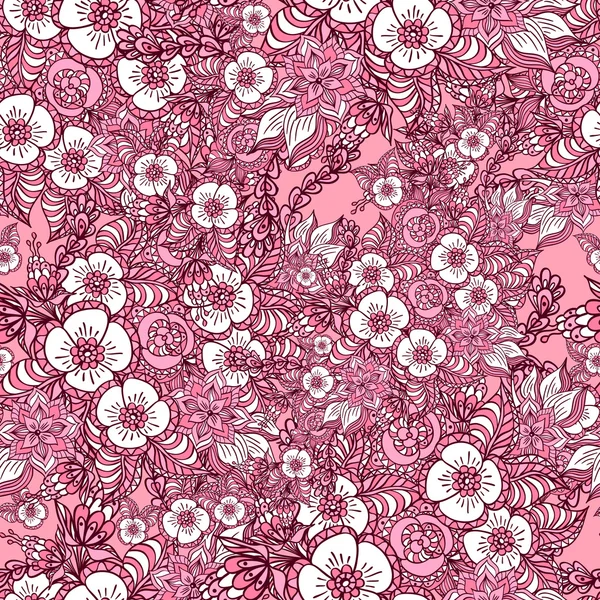 Seamless pattern with doodle spring flowers in pink — Stock Vector