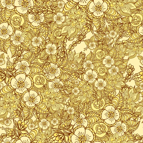 Seamless pattern with doodle  flowers in gold — Stock Vector