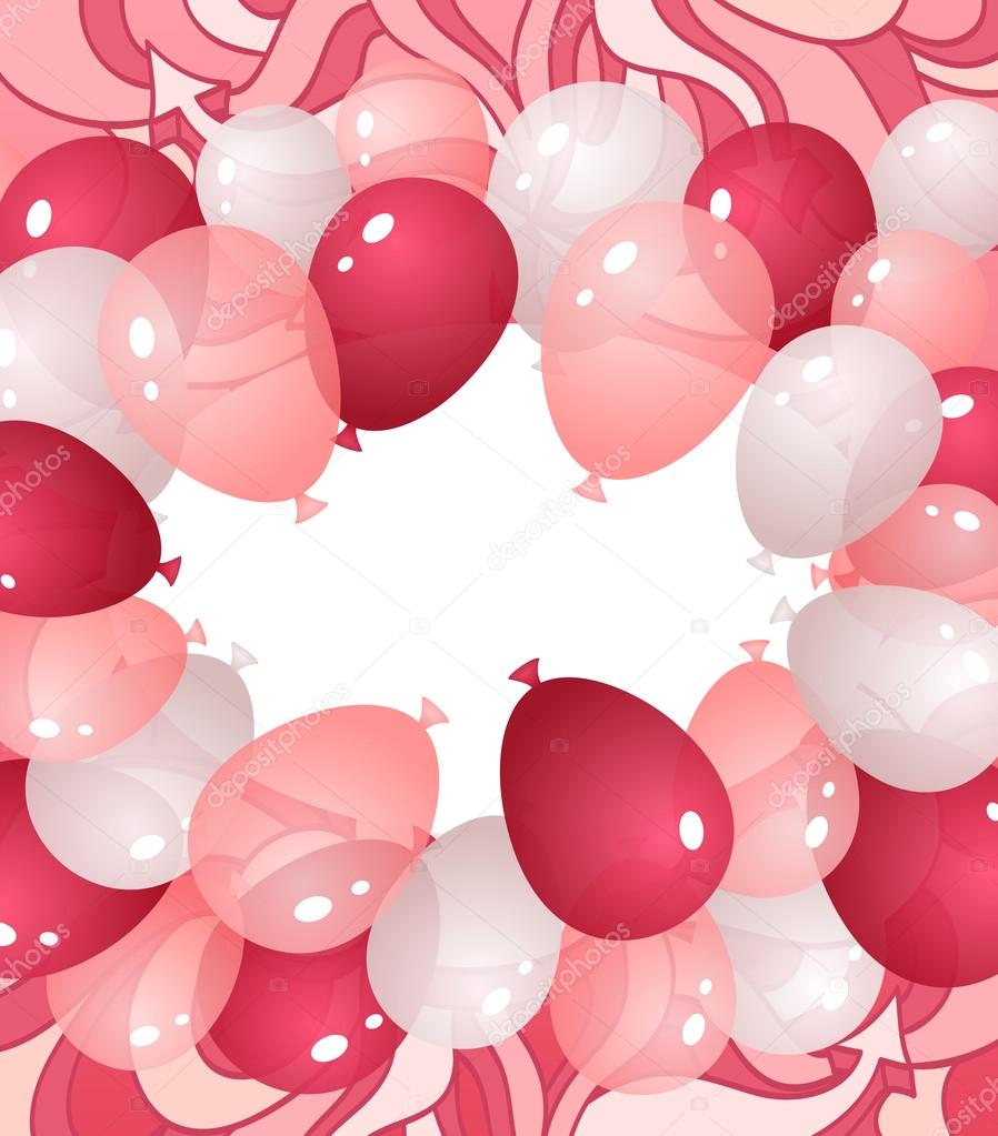 Background from balloons in pink red white colors