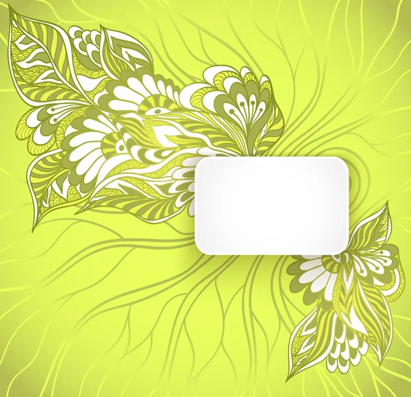 Rechthoekig frame met doodle bloemen in het groen — Stockvector