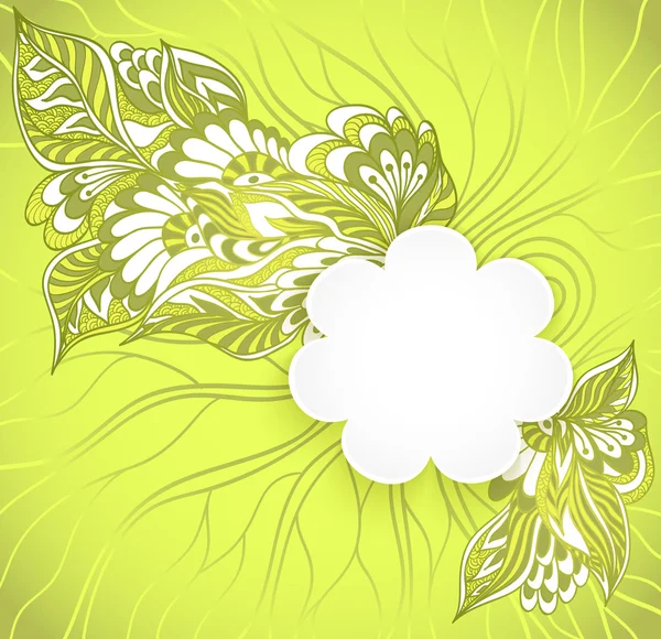 Yeşil doodle çiçekli çiçekli çerçeve — Stok Vektör