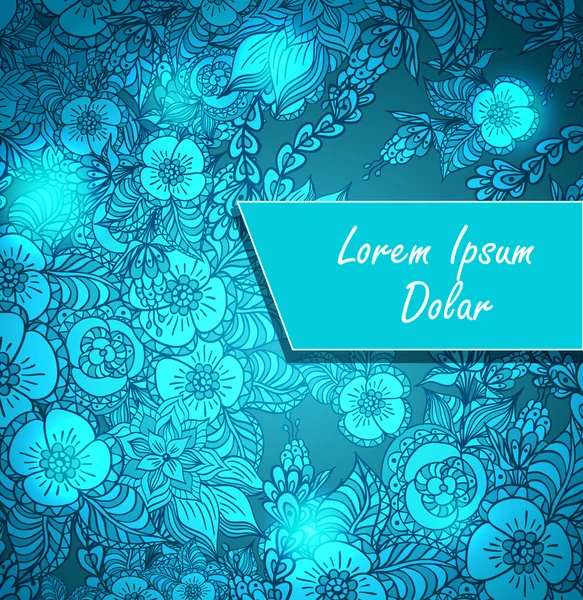 Sjabloon met doodle bloemen en licht blauw — Stockvector