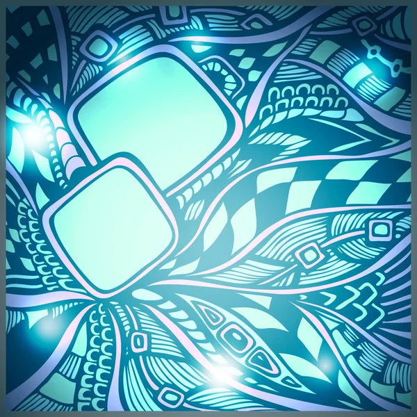 Abstracte doodle achtergrond met licht in blauwe cyaan kleuren — Stockvector