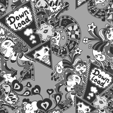 Doodle canavarlar gri ile Seamless Modeli