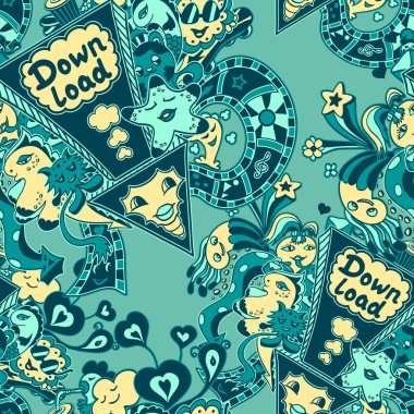 Doodle canavarlar deniz mavi ile Seamless Modeli