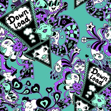 Doodle canavarlar camgöbeği leylak siyah ile Seamless Modeli