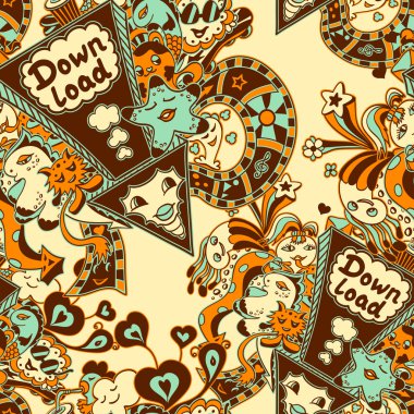 Doodle canavarlar mavi sarı kahverengi ile Seamless Modeli