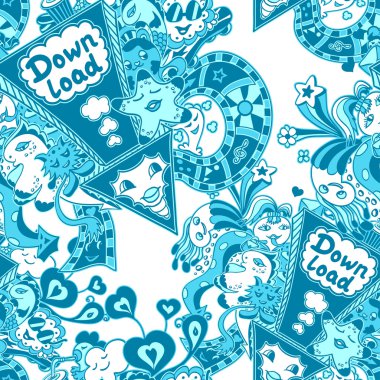 Doodle canavarlar mavi ile Seamless Modeli