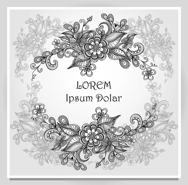 Border frame with doodle flowers in grey — Stock Vector