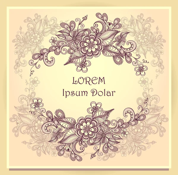 Kader van de grens met doodle bloemen beige bruin roze — Stockvector