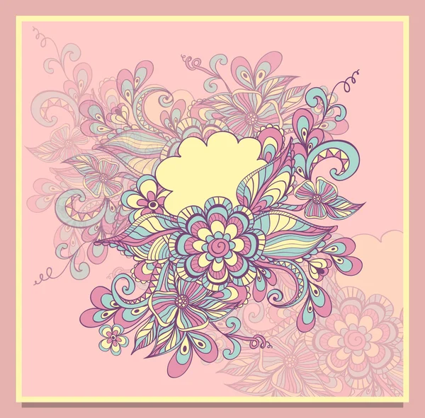 Cornice fiori Doodle con nuvola in rosa lilla blu giallo — Vettoriale Stock