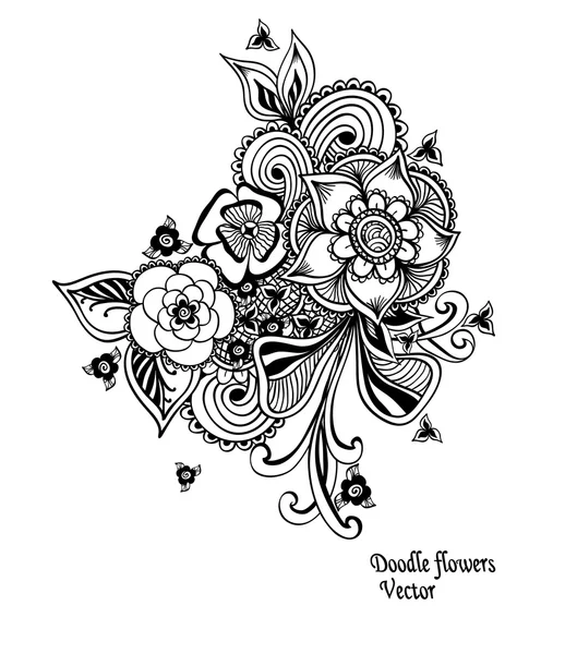 Ramo doodle flores elementos florales negro blanco — Archivo Imágenes Vectoriales
