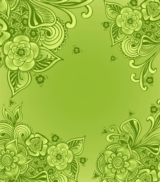 Quadro ou fundo com flores doodle em verde — Vetor de Stock