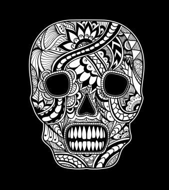 Süs siyah beyaz boyalı kafatası süslemeleri