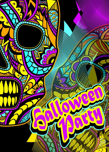 Szórólap a Halloween party díszíteni koponya festett dísz — Stock Vector