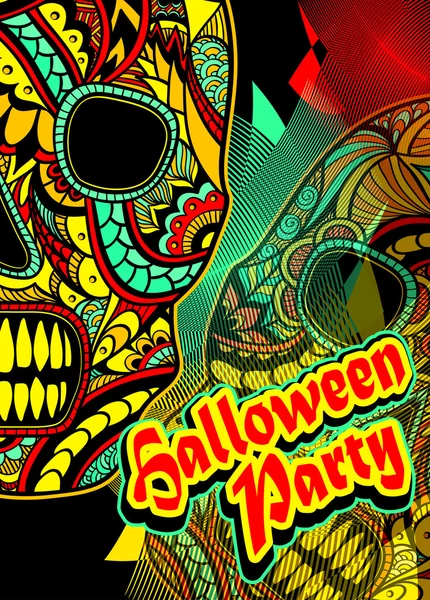 Folheto na festa de Halloween com ornamento decorar crânio pintado —  Vetores de Stock
