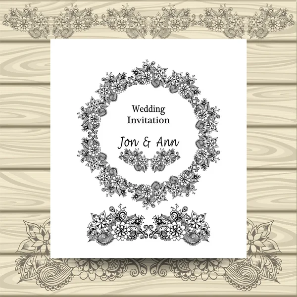 Invitación de boda con doodle elementos florales — Vector de stock