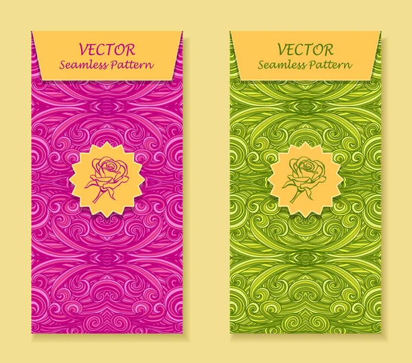 Set Banderas verticales con ondas abstractas en magenta verde claro — Archivo Imágenes Vectoriales
