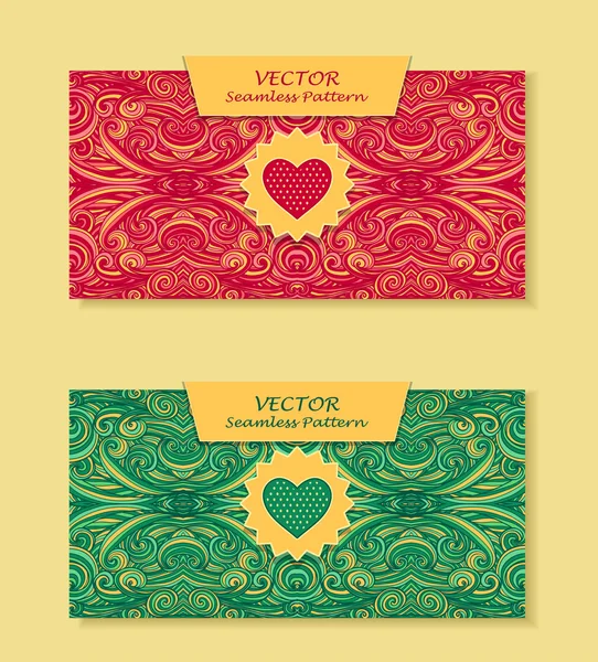 Set Banner orizzontali con onde astratte in verde rosso — Vettoriale Stock