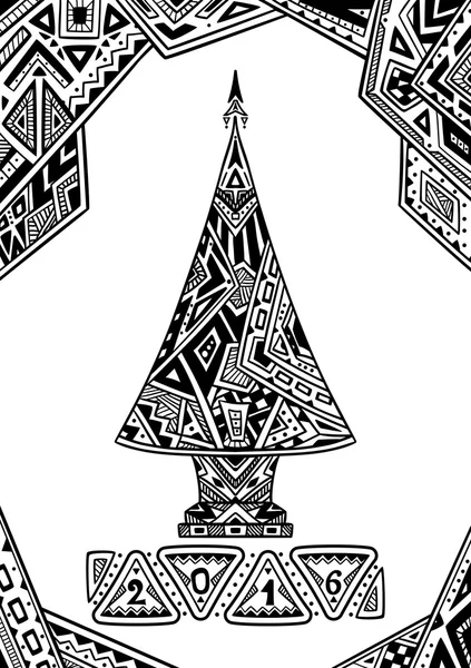 Árbol de Navidad en estilo Zen-doodle negro sobre blanco — Vector de stock