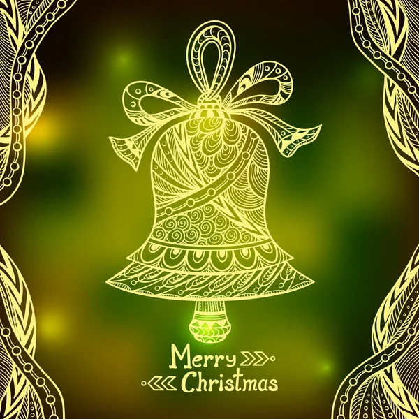 Christmas Bell i Zen-doodle stil på oskärpa bakgrund i grön — Stock vektor