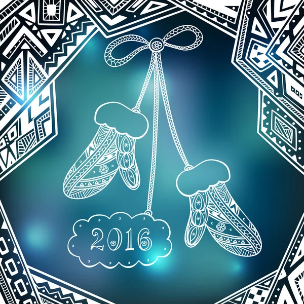 Guanti di Natale in stile Zen-doodle su sfondo sfocato in blu — Vettoriale Stock