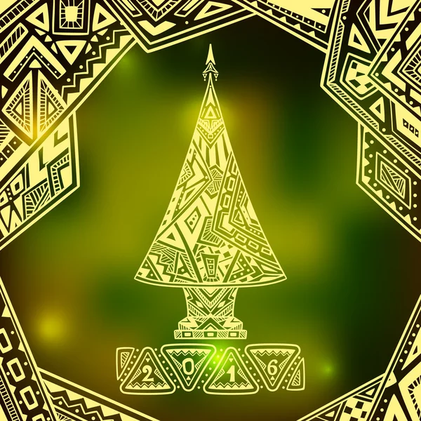Árbol de Navidad en estilo Zen-doodle sobre fondo borroso en verde — Archivo Imágenes Vectoriales