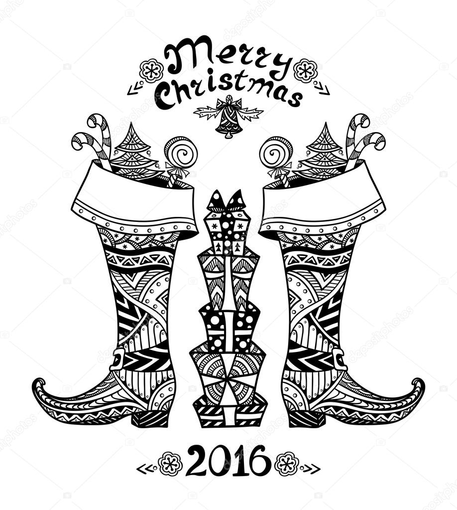 Christmas Boots with gift package  in Zen-doodle style black on white