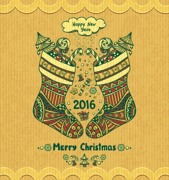 Zen-doodle stil grunge bej arka planda hediye ile Noel stokları — Stok Vektör